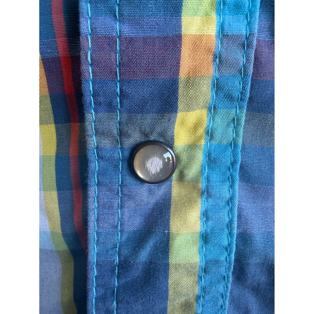 Ditch Plains Mens Blue Plaid Short Sleeve colorblock Western Pearl Snap Shirt S - Picture 4 of 7